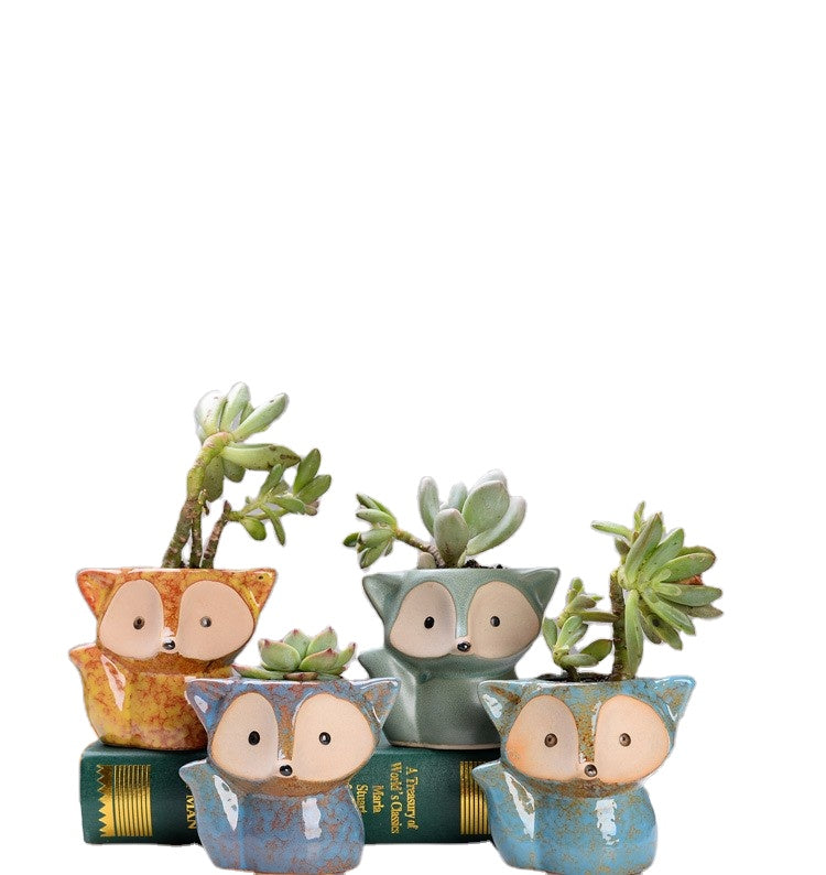 Fox Ceramic Planters with Air Plants – Set of 4 W/Plant