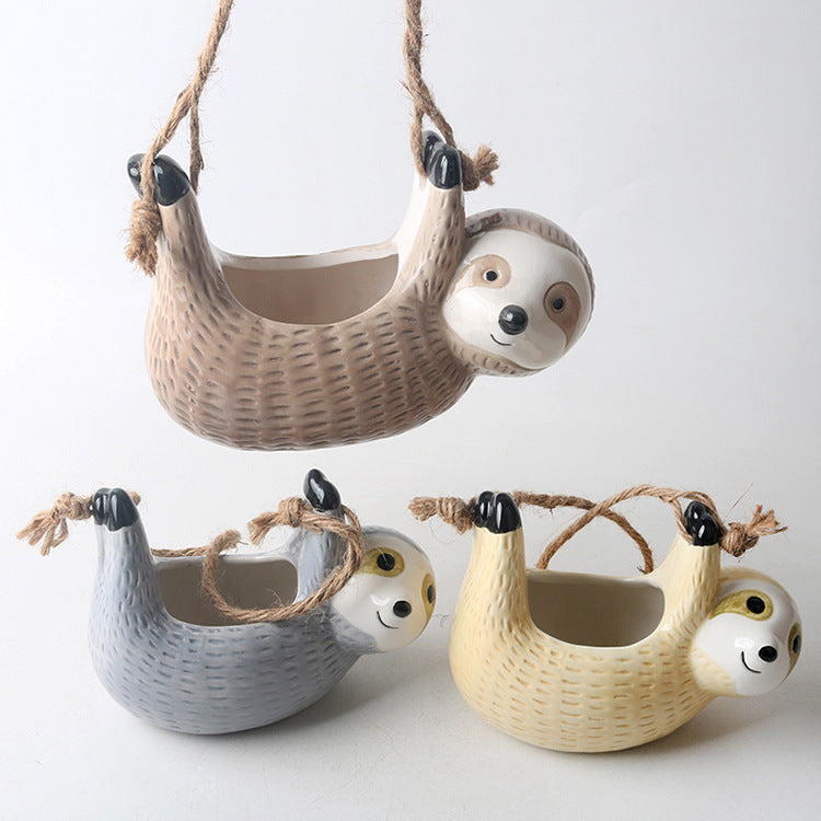 Ceramic Sloth Air Plant Holder – Handcrafted Hanging Planter