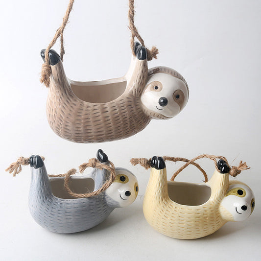 Ceramic Sloth Air Plant Holder – Handcrafted Hanging Planter