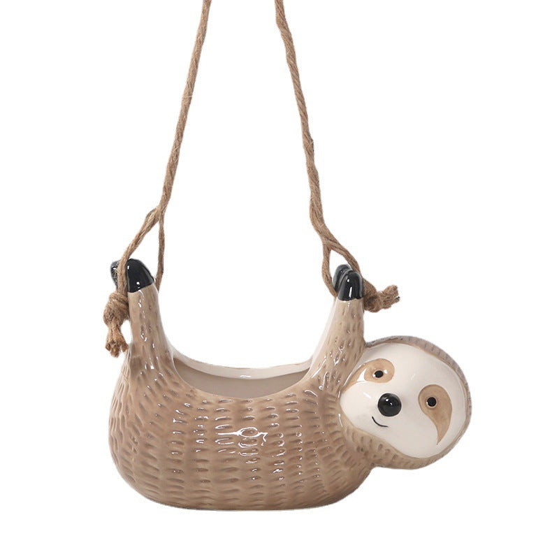Ceramic Sloth Air Plant Holder – Handcrafted Hanging Planter