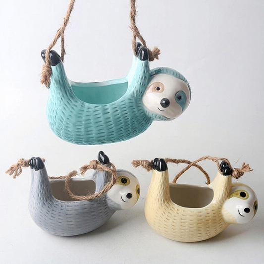 Ceramic Sloth Air Plant Holder – Handcrafted Hanging Planter